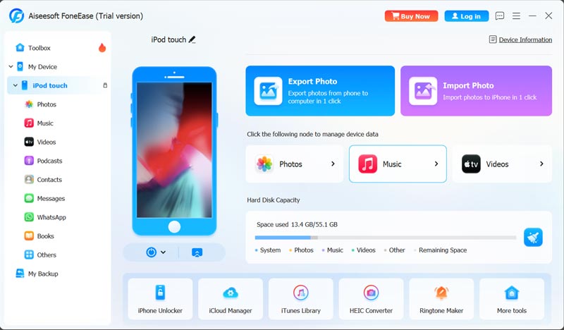 Conecte o iPod touch ao Foneease