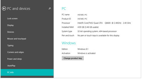 Verificação da versão do Windows 8