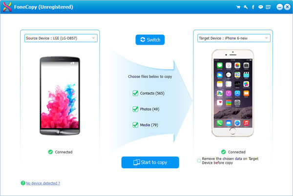 Conecte o LG G3 e o iPhone 6 ao FoneCopy