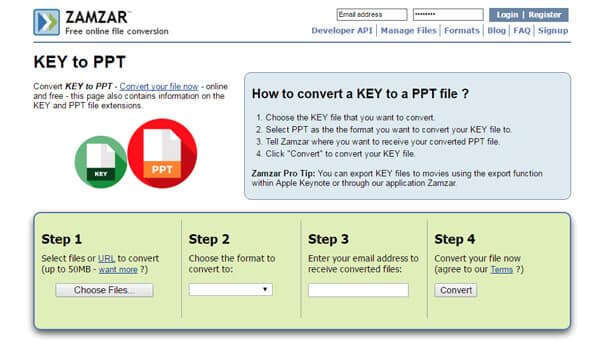 Converter Keynote para PowerPoint com Zamzar