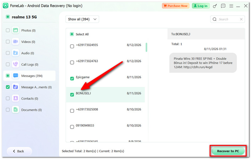 Click Recover To Pc