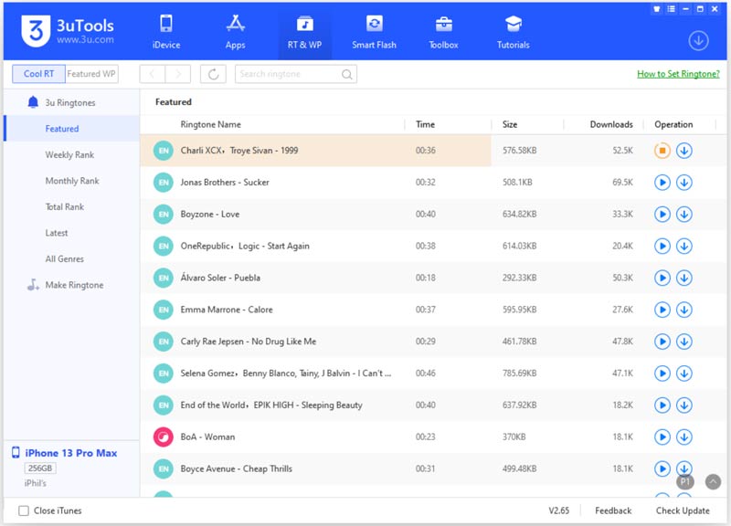 3uTools Baixe papéis de parede de toques