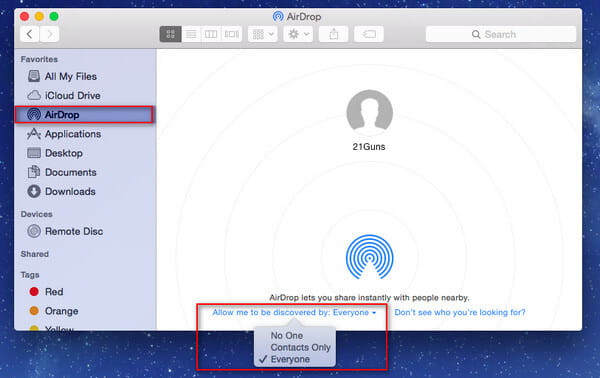 Ative o AirDrop Mac