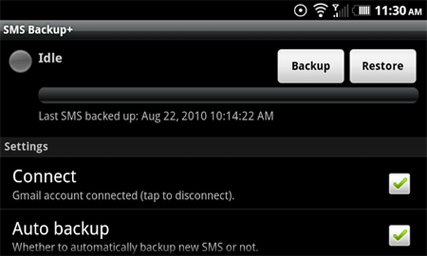 Faça backup e restaure o Motorola SMS com a conta do Gmail conectada
