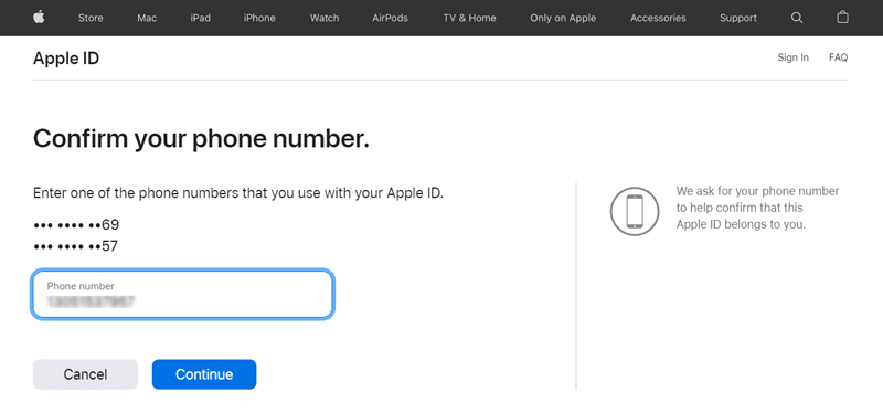 iForgot Apple Confirmar número de telefone
