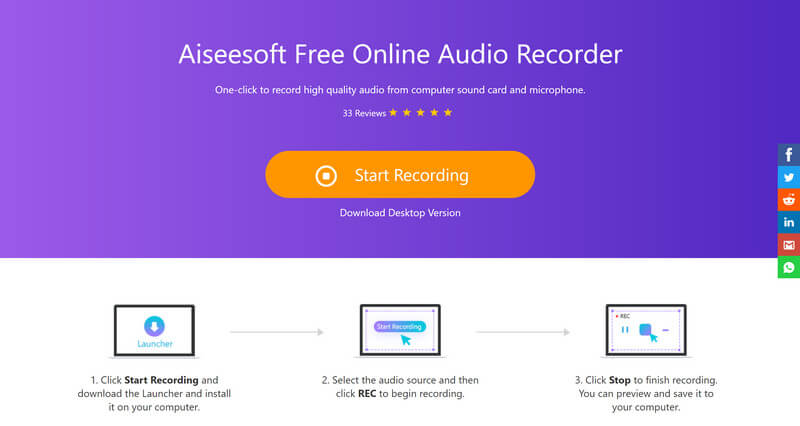 Aiseesoft Gravador de Áudio Online Gratuito