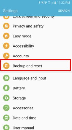 Backup e reset