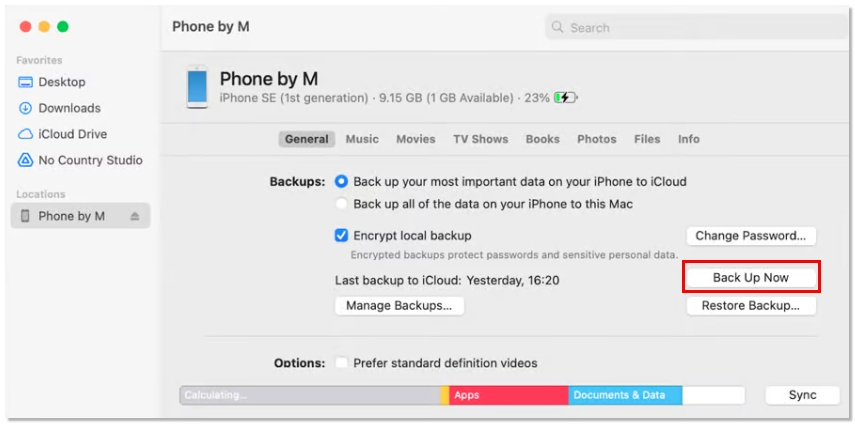 Clique em Fazer backup agora