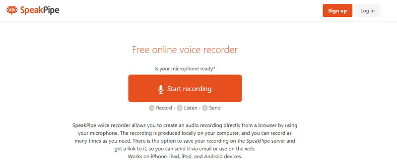 Interface do Speakpipe