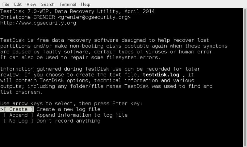 Ferramenta de recuperação de arquivos Testdisk para Mac