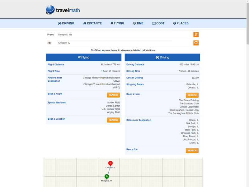 Calculadora de distância de voo de condução TravelMath