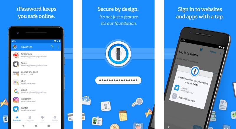 Aplicativo gerenciador de senhas Android 1Password