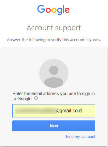 Digite o endereço do Gmail