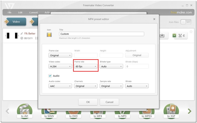 Selecione a taxa de quadros