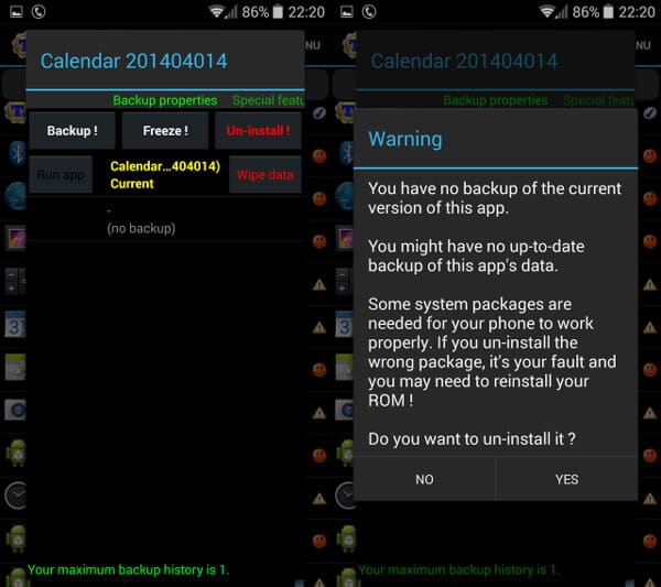 Titanium Voltar para excluir aplicativos no Android