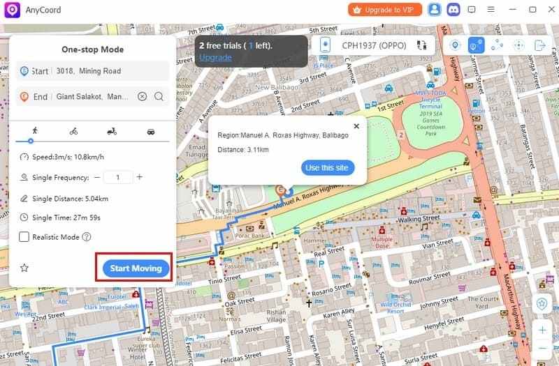 Clique em Iniciar movimento