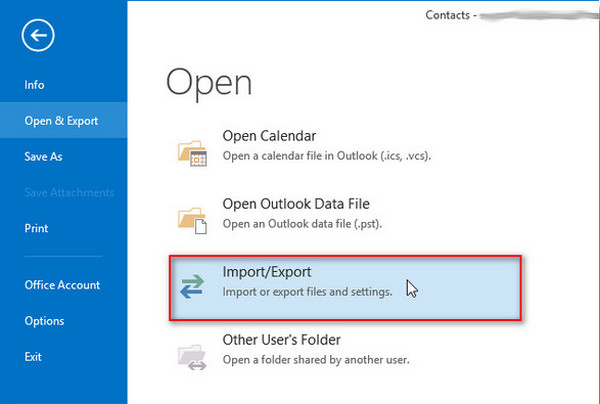 Clique em Importar Exportar contatos do Outlook