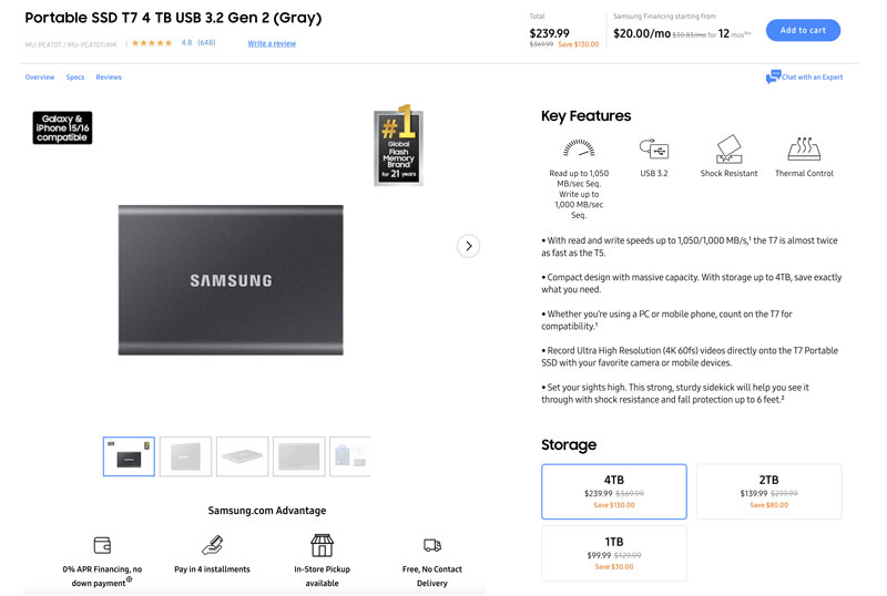 SSD portátil Samsung T7