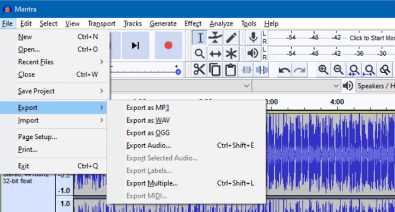 Audacity Export MP3 Extrair áudio de MP4