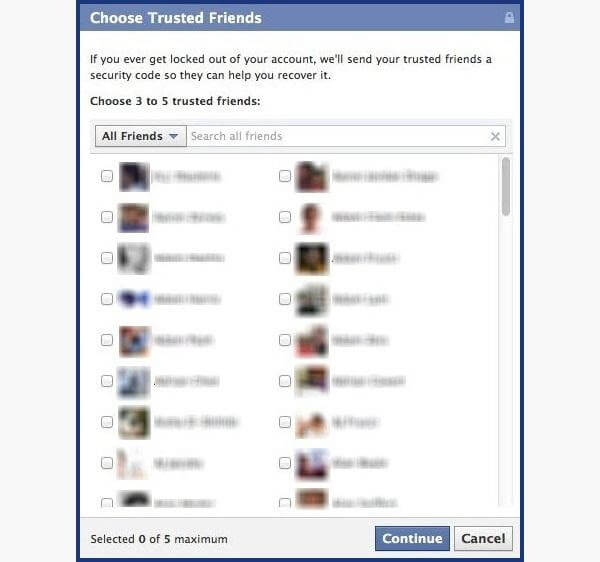 Escolha amigos no Facebook