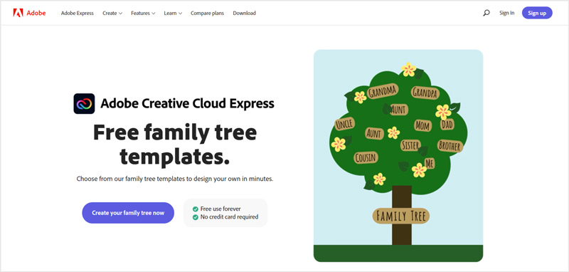 Modelos gratuitos de árvore genealógica Adobe Express