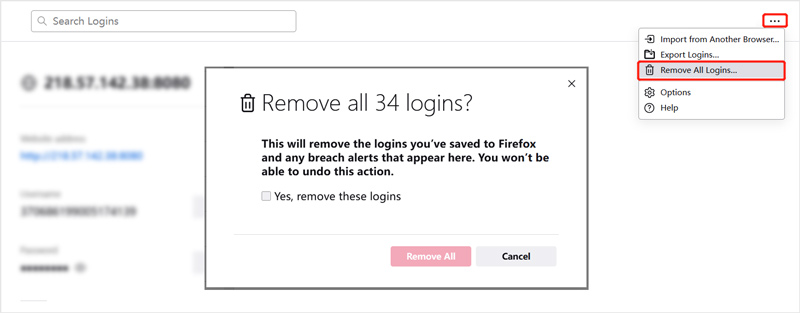 Firefox remover todos os logins