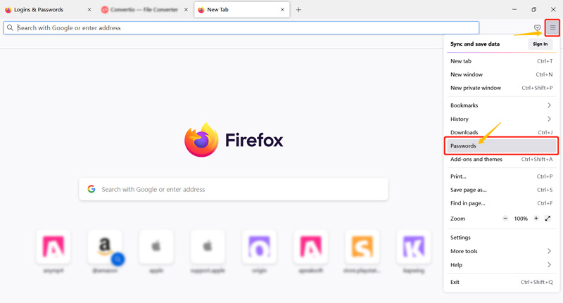 vá para o Gerenciador de Senhas do Firefox
