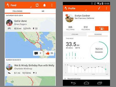 Interface do Strava