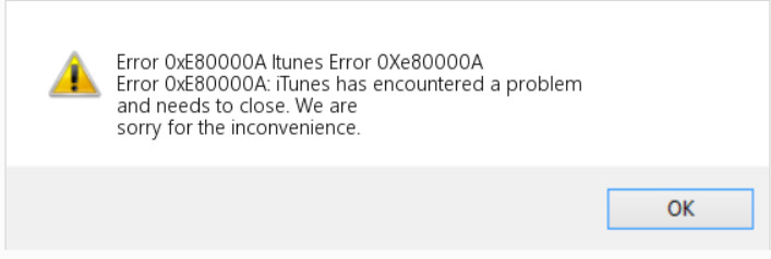 Erro no iTunes 0xe80000a