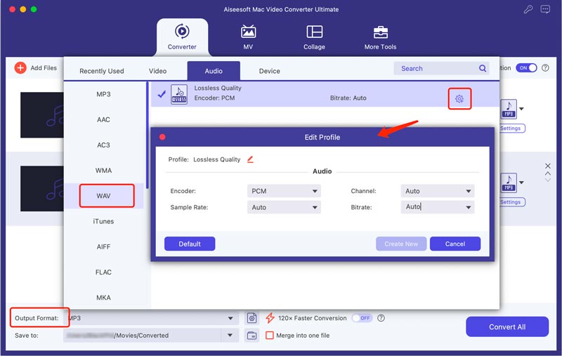 Converter perfil de edição de FLAC para WAV