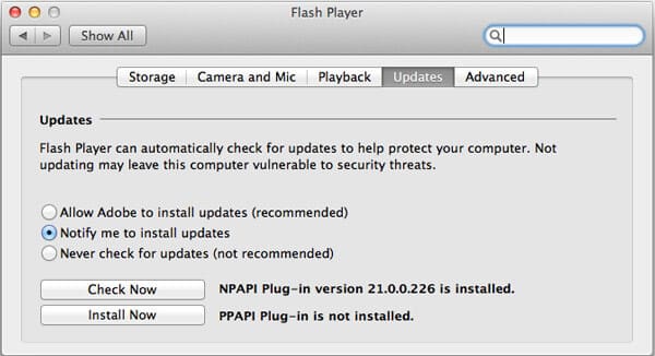Atualização do Adobe Flash Player no Mac