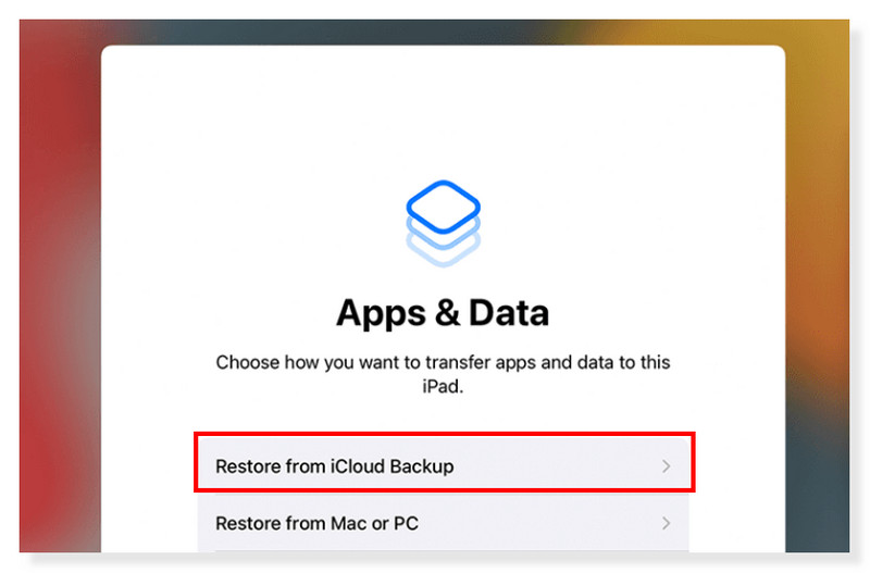 Aplicativo iCloud e restauração de dados