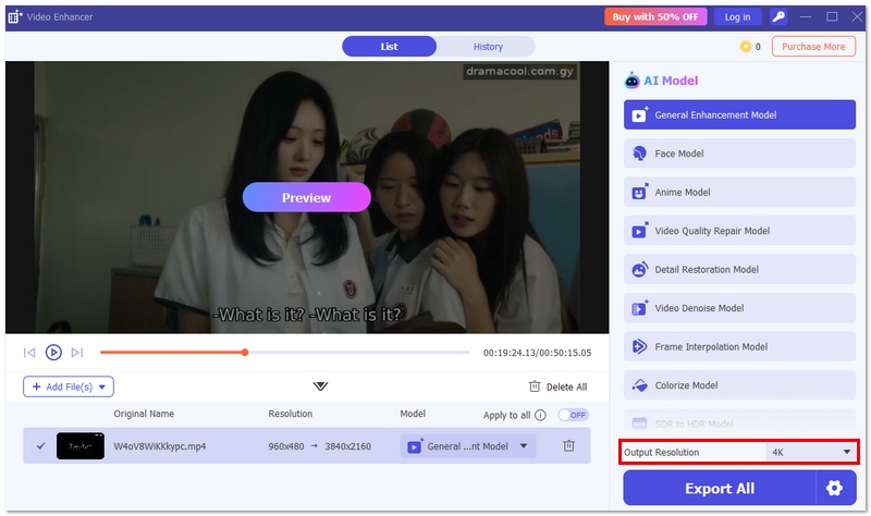 Selecione a resolução de saída
