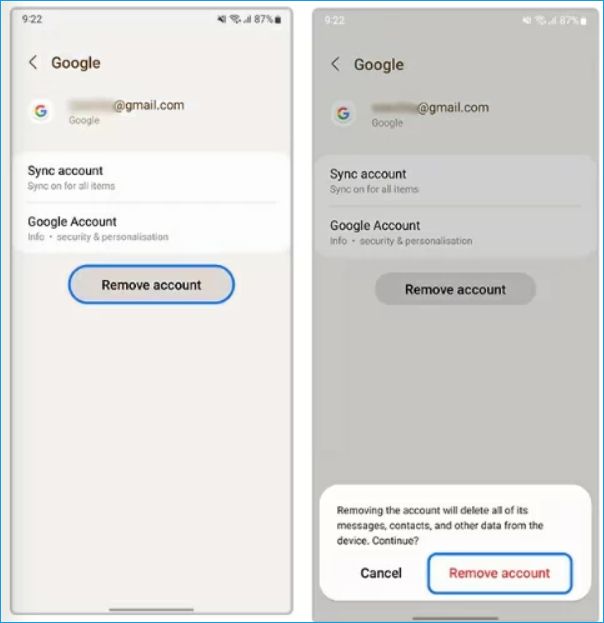 Remover conta do Google antes de redefinir
