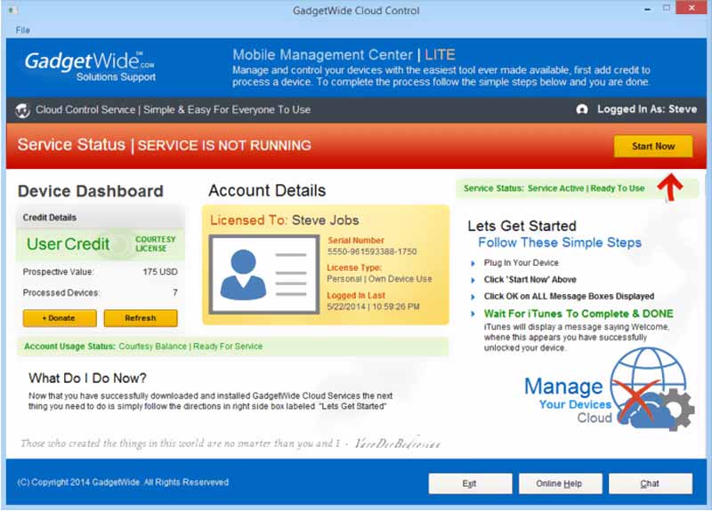 Baixe e utilize o controle em nuvem do Gadgetwide.