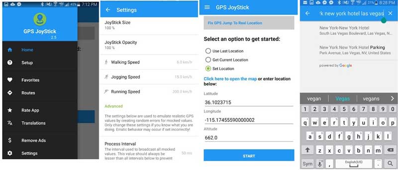 Configurações do aplicativo GPS JoyStick