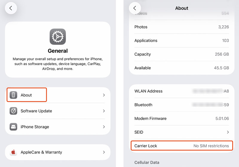 Verifique se o iPhone está bloqueado pela operadora