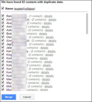 Mesclar contatos usando o Gmail