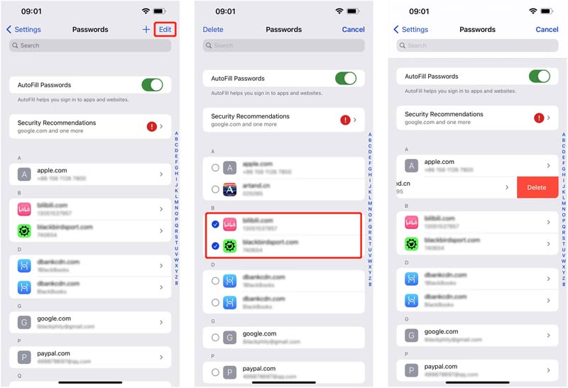 Editar Excluir senhas de chaveiro do iCloud no iPhone