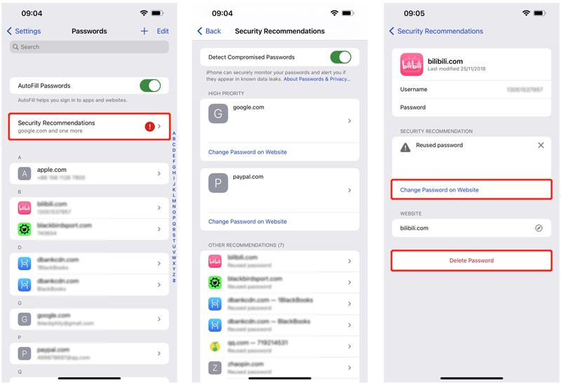 Recomendação de segurança de senhas de chaveiro do iCloud