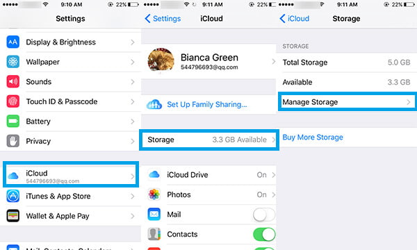 Excluir fotos do iCloud das configurações do iPhone ios 9