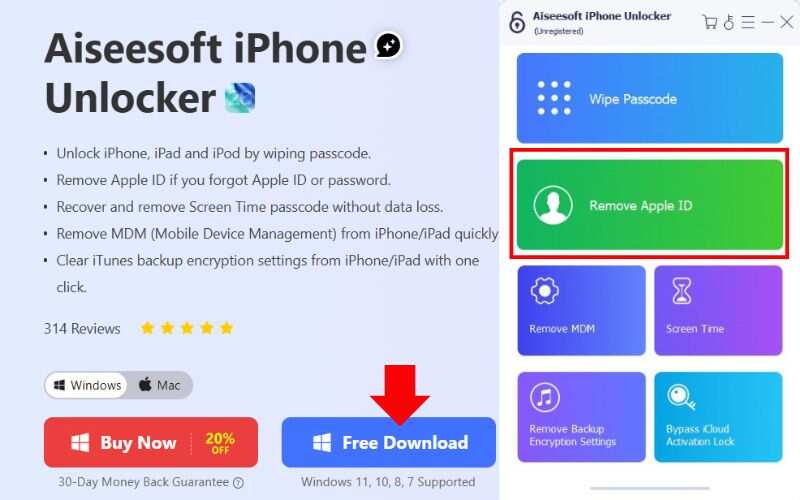 Selecione Remover ID Apple