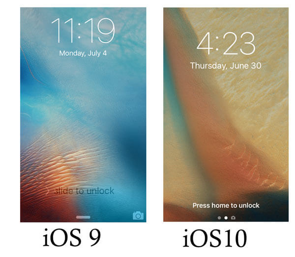 Tela de desbloqueio iOS 10 VS iOS 9