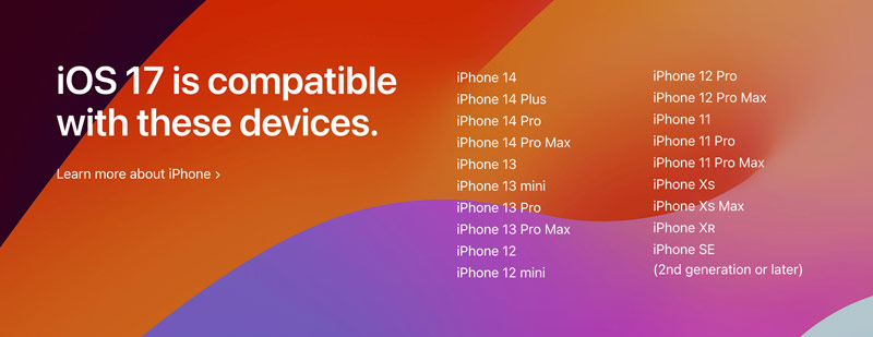 iPhones compatíveis com iOS 17