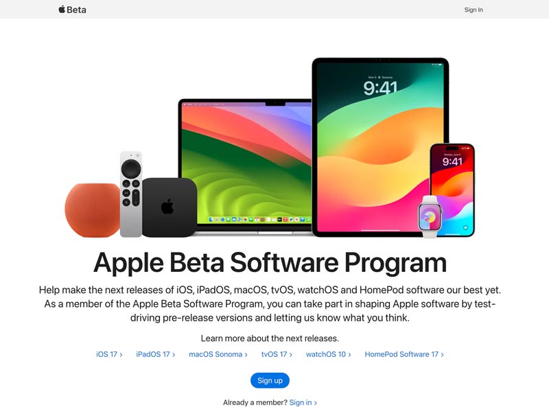 Junte-se ao programa de software Apple Beta