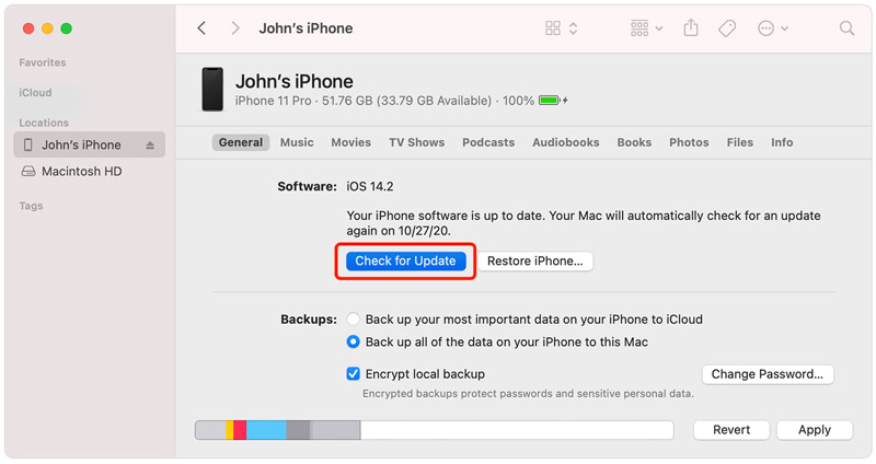 Atualize o iPhone para o iOS mais recente usando o Finder no Mac