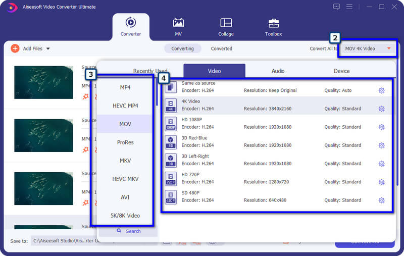 Selecione o formato compatível com iPad