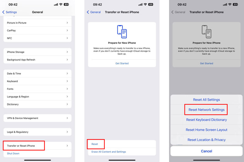 Redefinir as configurações de rede no iPhone 800