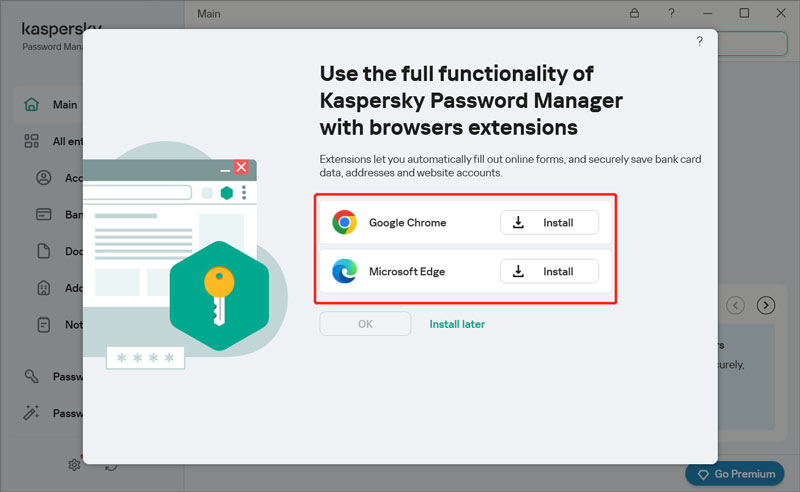 Extensão do navegador Kaspersky Password Manager