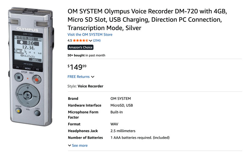 Olympus DM 720 Digital Recorder